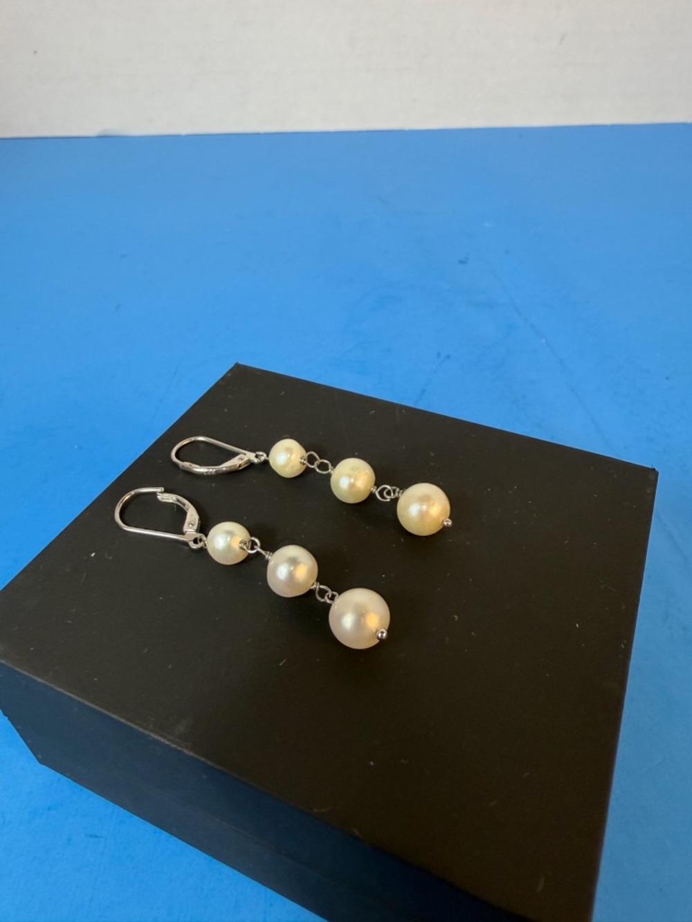 Pearl Drop Dangle Earrings 925 - Cream Pearls - Picture 2 of 5